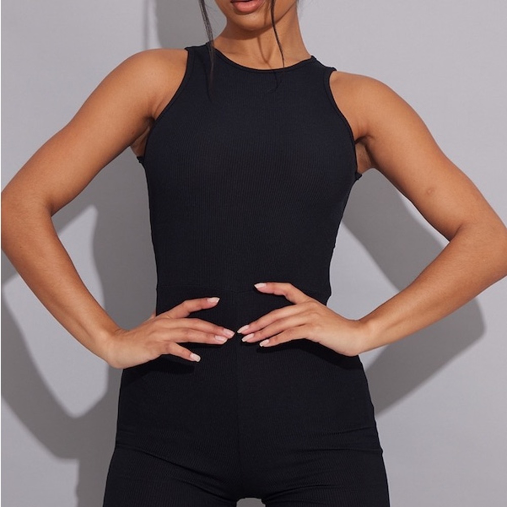 PLT BLACK RIBBED ROMPER